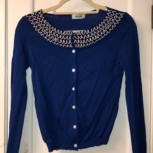 Blue beaded moschino button up sweater